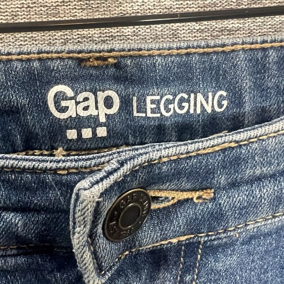 Gap Jeans Womens Legging Sz 12 Distressed Plaid Patches Medium Wash Denim - Picture 5 of 15